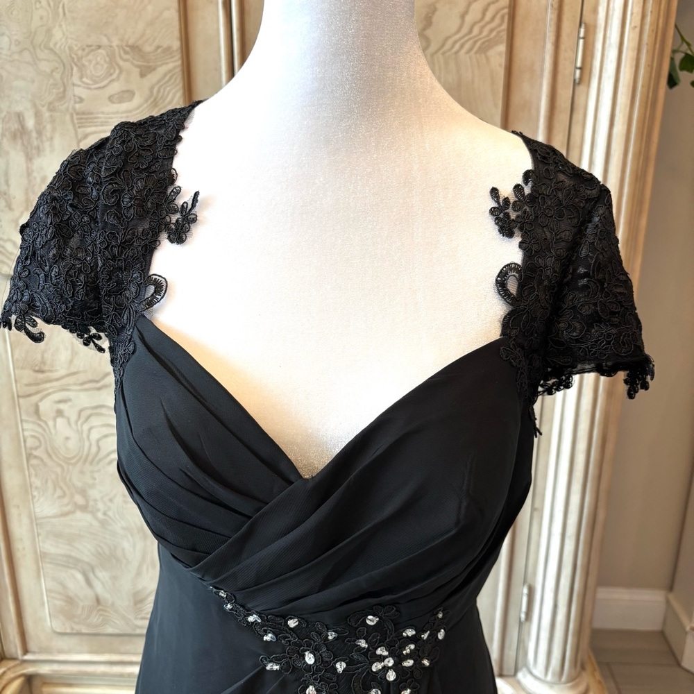 NEW Black Dress, Black Chiffon Dress, Black Dress with Rhinestones, NWOT-Size 10 - Picture 3 of 8